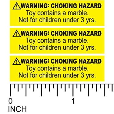 Imagem de 1.000 etiquetas de peças pequenas de perigo de asfixia, brinquedo contém um mármore não adequado para crianças menores de 3 anos, 1 rolo de adesivos adesivos de 3,8 cm x 1 cm (fundo amarelo/texto