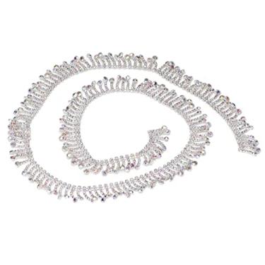 Imagem de Pssopp Corrente de borla de de forma redonda 2,2 cm de largura resina cristal borla corrente para artesanato acabamento de franjas joias de diamante fazendo artesanato [AB cor
