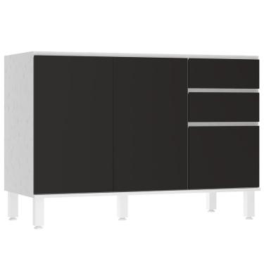 Imagem de Balcão De Pia Sem Tampo 120cm 3 Portas E 2 Gavetas Dora Luci Branco/preto