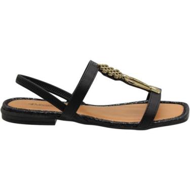 Imagem de Sandália Rasteira Mississipi Aplique Metalizado Feminina, Preto, 38