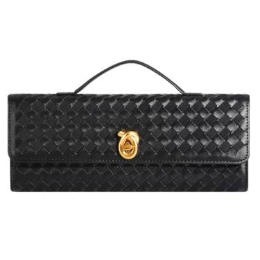 Imagem de YLYYHH Bolsas clutch de tecido para mulheres, bolsa de couro para noite, bolsa de ombro feita à mão (preta)