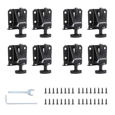 Imagem de Pés niveladores resistentes, placa de 0,2 cm de espessura, capacidade de 150 kg cada, pernas de móveis ajustáveis de 5 cm de altura com chave sextavada, para bancada de trabalho, guarda-roupa em pisos