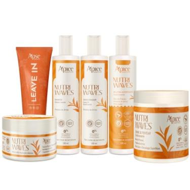 Imagem de Kit Apice Nutri Waves Shampoo e Condicionador 300ml Gelatina Fixadora 300ml Máscara 300g Creme de Pentear 500g Leave-In Condicionante 300g