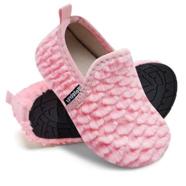 Imagem de WateLves Pantufas infantis para meninas e meninos, sapatos para casa, leves, antiderrapantes, para inverno, ambientes internos e externos, sapatos de caminhada, Escala rosa, 19-21