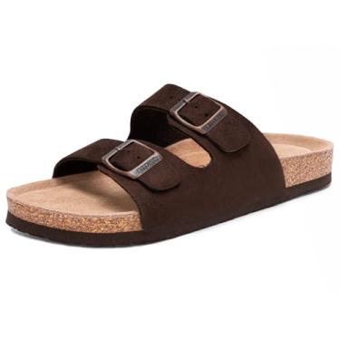 Imagem de FITORY Sandálias femininas planas com palmilha de cortiça, bico aberto, chinelos ajustáveis para o verão tamanho 6-11, Camurça marrom, 40