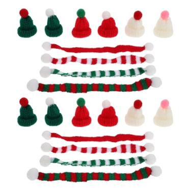 Imagem de Garneck 1 conjunto de mini chapéus de tricô de Natal e mini conjunto de cachecol de Natal gorro de tricô, chapéu de malha de Papai Noel, ornamentos de árvore para decoração de boneca de arte DIY