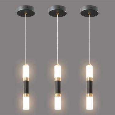 Imagem de KSSTEVNBD 3 Luzes Independentes Cozinha Ilha Sala de Jantar Luzes Preto Tubo Longo Led Luminárias Pendentes Luminárias Lineares 3 Luzes Pendentes para Ilha da Cozinha Luminárias Pendentes Modernas, 8W