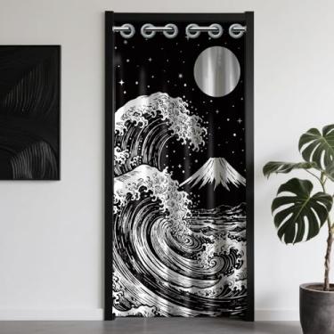 Imagem de CHGCRAFT Cortina de porta ondulada para porta de entrada estilo japonês, cortina divisória de sala de lua com anéis de plástico, cortinas dobráveis para porta de armário, quarto, sala de estar, 99 x