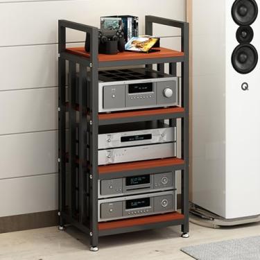 Imagem de WUHUQN Rack de áudio, armário de armazenamento de mídia moderno, prateleira ajustável de 4 camadas com pés de absorção de choque, gabinete estéreo para consoles de jogos/Apple TV/PS4