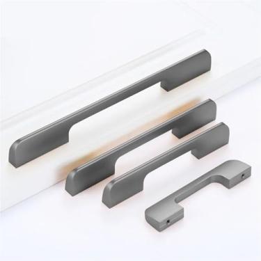 Imagem de CXYFQUUK Puxador de armário preto cinza dourado liga de alumínio puxadores de gaveta de armário de cozinha puxadores de móveis ferragens 2 peças (cinza, furo 224 mm)