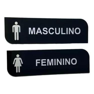 Imagem de Kit 2 Placas Wc Acrílico Preto Com Prata Masculino Feminino - loja din