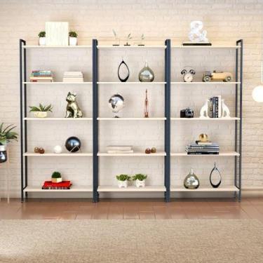 Imagem de Kit 3 Estantes para Livros Industrial Aço 5 Prateleiras 187cmx240cm Ac