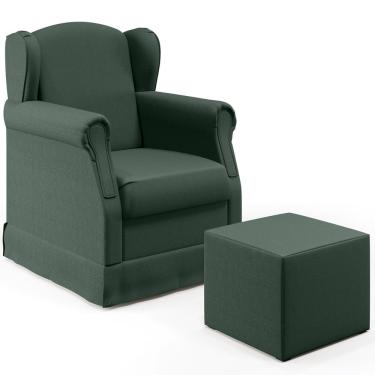 Imagem de Poltrona de Amamentação com Balanço e Puff Elisa P02 Linho Verde Musgo - Lyam Decor