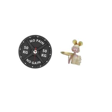 Imagem de Fenteer Relógio de Parede 3D Criativo com Ornamento, Estátua de, Bandeja para Armazenamento de Chaves, Arte Moderna, Relógio Decorativo de Academia Par