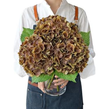 Imagem de JINWOE Flores artificiais boho de hortênsia de outono, 3 peças de flores de látex de toque real de 53 cm, flores de seda sintética, hortênsias artificiais falsas com hastes para mesa de buquê de