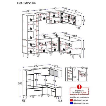 Imagem de Cozinha Completa De Canto Mp2064 Com Armário E Balcão Preta - MULTIMOV