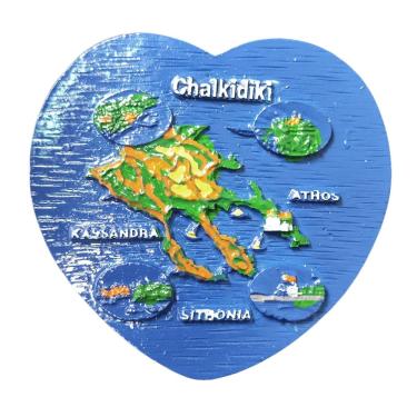 Imagem de Imã de geladeira Chalkidiki Greece 3D Map Resin 7,2 x 6,7 cm
