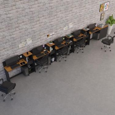 Imagem de Conjunto De Escritório Tech 4 Livreiro 1 Buffet E 5 Mesas 90 - Preto E Cedro Preto E Cedro