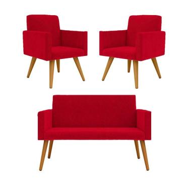 Imagem de Kit Namoradeira + 2 Poltronas Decorativas Sala vermelha