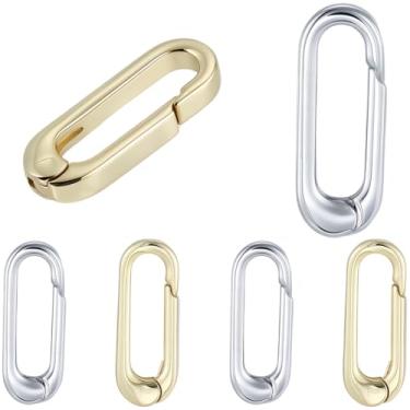 Imagem de SUNNYCLUE 1 caixa 6 peças real banhado a ouro 18 K anéis de metal O Rings prata gatilho oval snap gancho fivela mola fechos clipes chaveiro clipes para fazer joias, pulseiras faça você mesmo