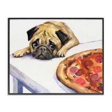 Imagem de Stupell Industries Arte giclée emoldurada Pug Really Wants Pizza, design de George Dyachenko, 61 x 76 cm