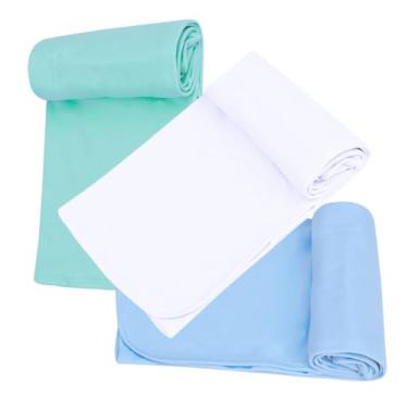 Imagem de Manta Cueiro para Bebê, Malha 100% Algodão, Acabamento em Viés, 80x90cm, Rosa, Azul, Palha, Branco, Amarelo, Verde (Azul/Branca/Verde, 3 Mantas Coeiro)