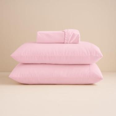 Imagem de Jogo de lençol 400 fios com fronha liso toque macio com elástico diversos tamanhos solteiro, casal, queen, king size (Rosa, Solteiro)