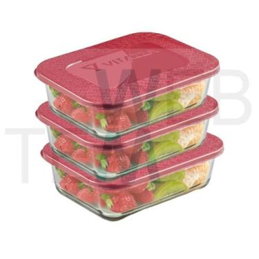 Imagem de Conjunto 3 Potes de Vidro Vitazza 1L para Marmita Sustentáveis, Retang