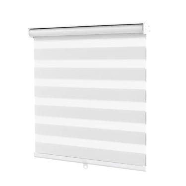 Imagem de CLAIREHAN Persianas de rolo zebra, persianas modernas de camada dupla, persianas horizontais para quarto, (altura máxima 183 cm, cor branca, L99 cm)