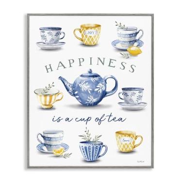 Imagem de Stupell Industries Happiness is a Cup of Tea Arte giclée emoldurada preta, design por Elizabeth Tyndall, 20 x 16