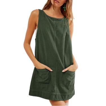 Imagem de Vestido de veludo cotelê feminino Hooever A Line verde escuro