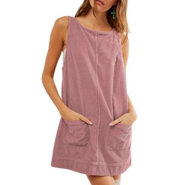 Imagem de Vestido geral Hooever Corduroy feminino com gola redonda, rosa, tamanh