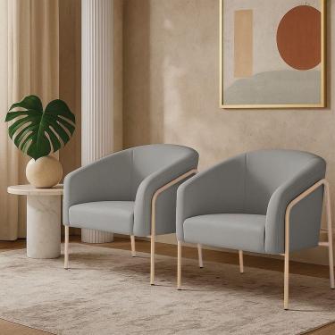 Imagem de Poltrona Sala Industrial Alta Champanhe Kit 2 Stella Suede D03 - D`rossi Cor Cinza