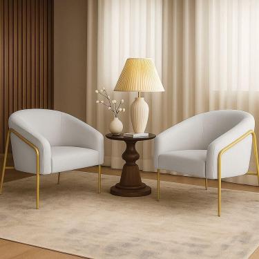 Imagem de Poltrona Sala Industrial Alta Dourado Kit 2 Stella Linho D03 - D`rossi Cor Cinza