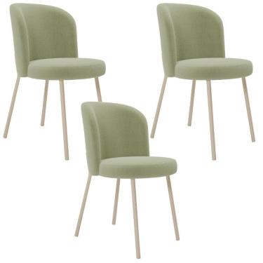 Imagem de Kit 03 Cadeiras Para Sala De Jantar Cozinha Estofada Gavi Arena L02 Bouclê Oliva - Lyam Decor