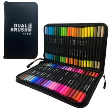 Imagem de Kit Canetinha Duas Pontas 48 Cores Dual Brush Para Colorir