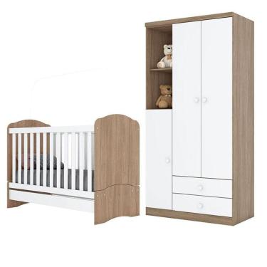 Imagem de Berço Bala De Menta E Guarda Roupa Infantil Pique-esconde Rústico Branco - Henn