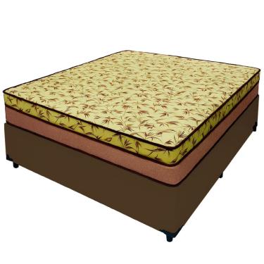Imagem de Cama Box Casal 138 Tecido Sintético Marrom Com Colchão Espuma D33 Tokio Bege - Bello Box - 65x138x188cm