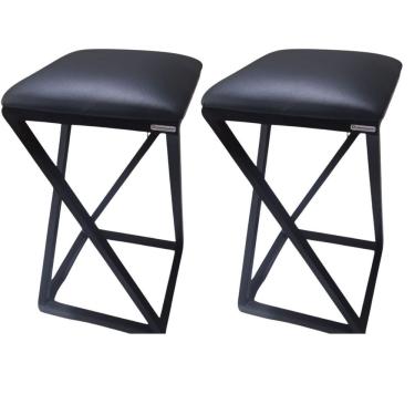 Imagem de Conjunto 2 Banquetas Baixa Sem Encosto Banquinho Churrasco Mesa Bar Z Preto