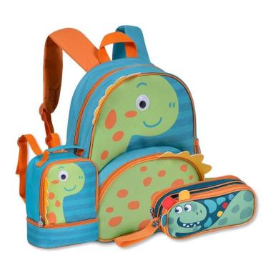 Imagem de Kit Escolar Dinossauro Mochila Costas Com Lancheira E Estojo