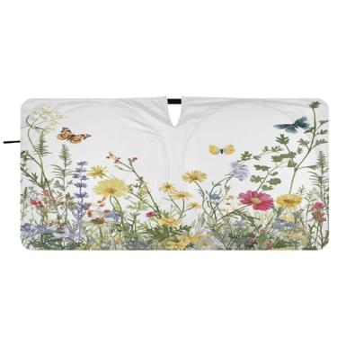 Imagem de Blueangle Sombra solar para para-brisa de ervas e flores coloridas - 157,5 cm x 81,3 cm dobrável para janela dianteira do carro bloqueia raios UV viseira de sol (903)