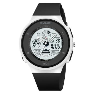 Imagem de Tomvorks 2346 Dual Time Cronômetro Alarme Diário Semana Display Relógio Digital Com EL Light 50M WR para Turnos Noturnos ou Atividades Ao Ar Livre (Branco-Preto)