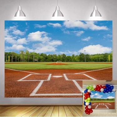 Imagem de 2,4 x 1,8 m de fundo de estádio de beisebol com tema de esportes ao ar livre, decoração de chá de bebê, banner, aniversário, sessão de fotos