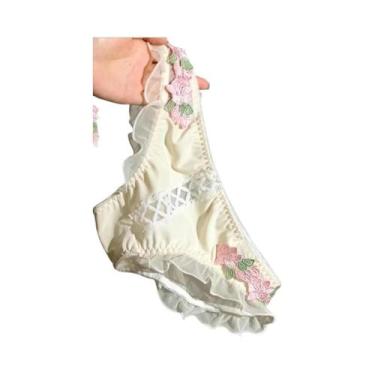 Imagem de Conjunto De Sutiã E Calcinha Vintage Bordado Floral Creme Para Mulhere