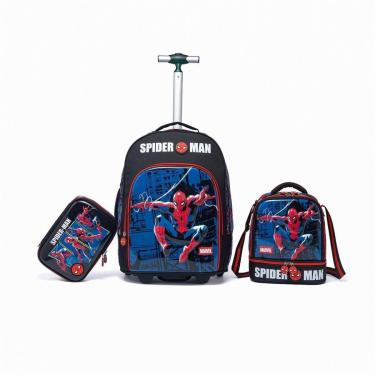 Imagem de Kit Mochila Rodinha Lancheira Estojo Marvel Escolar Spider Man Infantil Masculino-Masculino