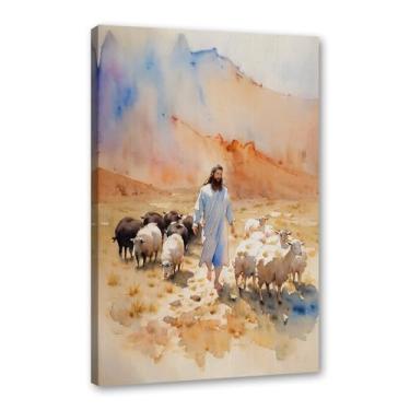 Imagem de Aquarela Jesus Retrato Deus Cristão Arte de Parede Cristo Impressão em Tela Pintura Imagens de Parede para Sala de Estar Decoração de Casa (SKU2,12 x 45,7 cm = (30 x 45 cm), Emoldurado (Tela