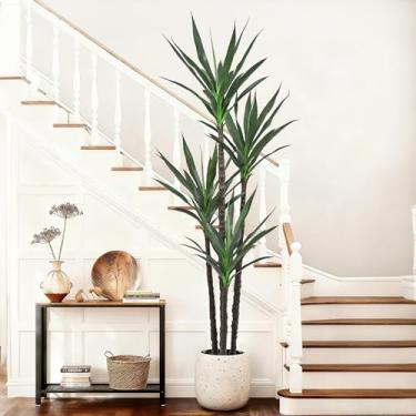 Imagem de Planta de agave artificial de 1,82 m - árvores artificiais de 182 cm de altura com 60 folhas vivas realistas e tronco realista, grande planta falsa em vaso para decoração de casa, escritório, sala de