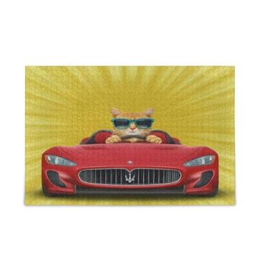 Imagem de JUZIHAI Quebra-cabeças para dirigir gatos para adultos, 1000 peças, grande, de madeira, jogos desafiadores para crianças e adultos