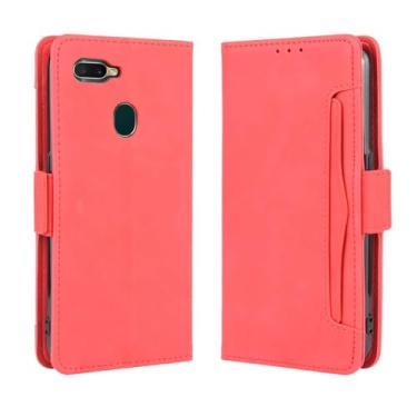 Imagem de Capa para OPPO A5S/AX5S,Retro magnético Flip Case,Design de carteira de couro PU com slots de cartão removíveis -Red