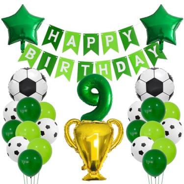 Imagem de Balão de futebol verde 9 anos, decoração de futebol de 9 anos, 9º aniversário, troféu de futebol, 9 balões, verde preto, tema esportivo, decoração de festa para crianças, meninos, decoração de festa